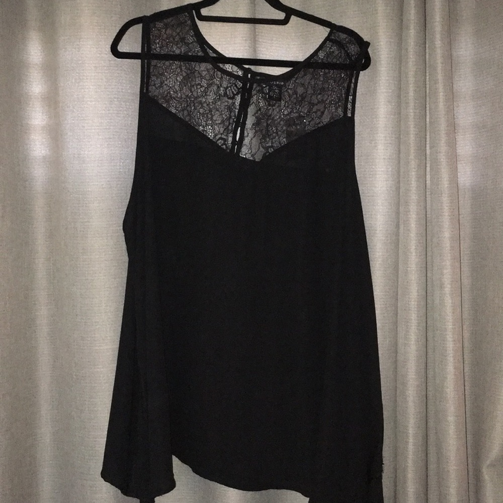 Black lace inset georgette tank